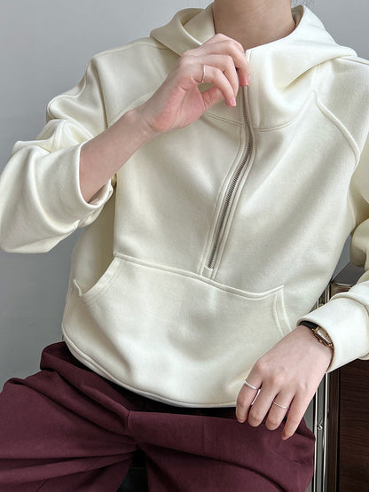 Idle Half Zipper Hooded Sweatshirt for Women Autumn Casual Design Blouse Coat