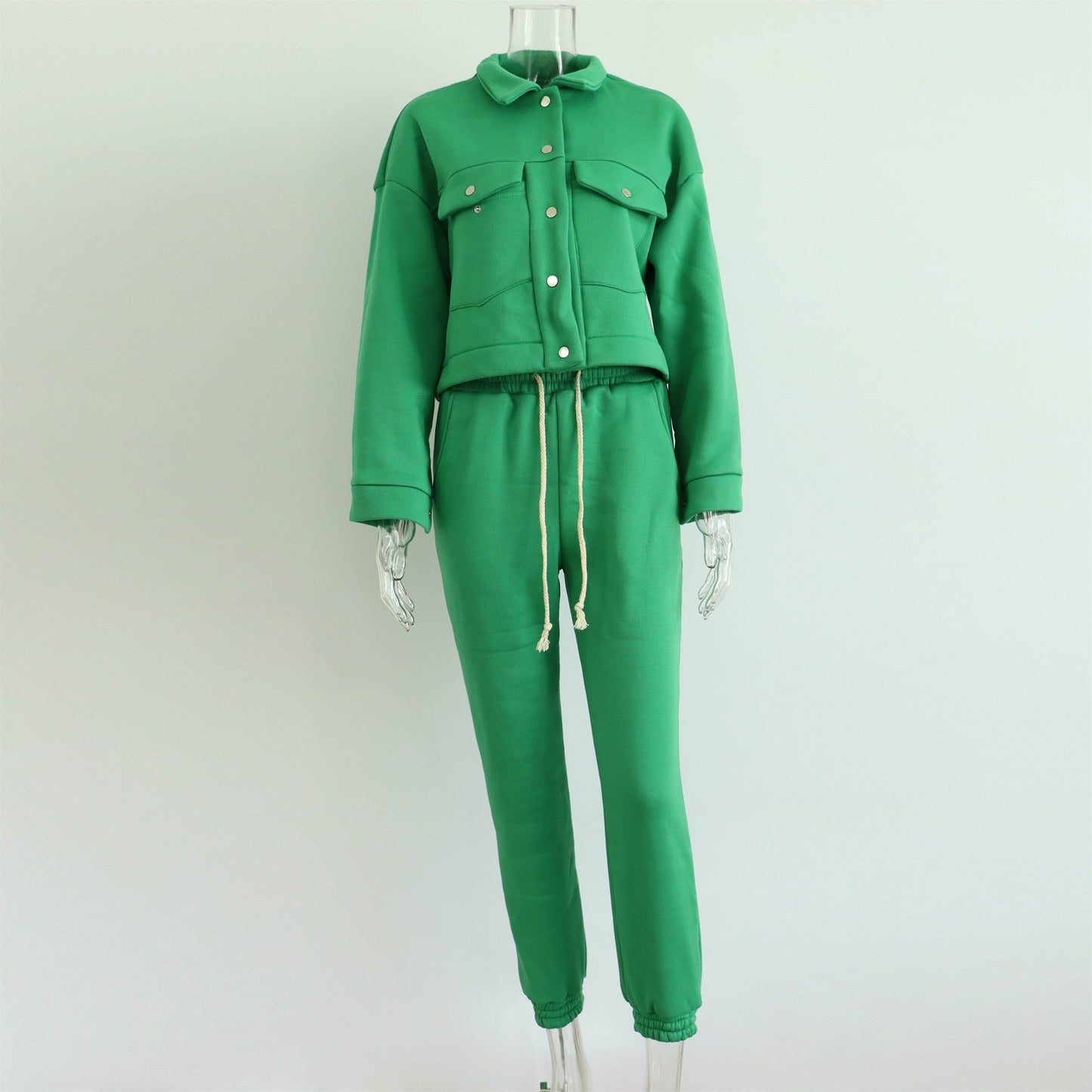 Conjunto de dos piezas formado por chaqueta y pantalón informal, para mujer, otoño e invierno, color liso, manga larga, abrigo y sudadera