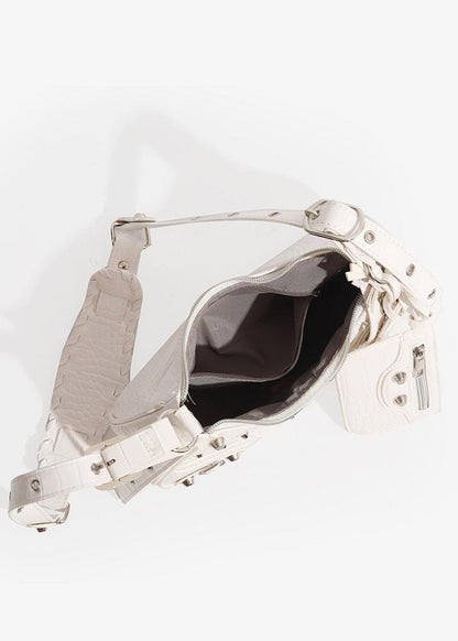 Croc-Embossed Multi-Strap Crescent Bag