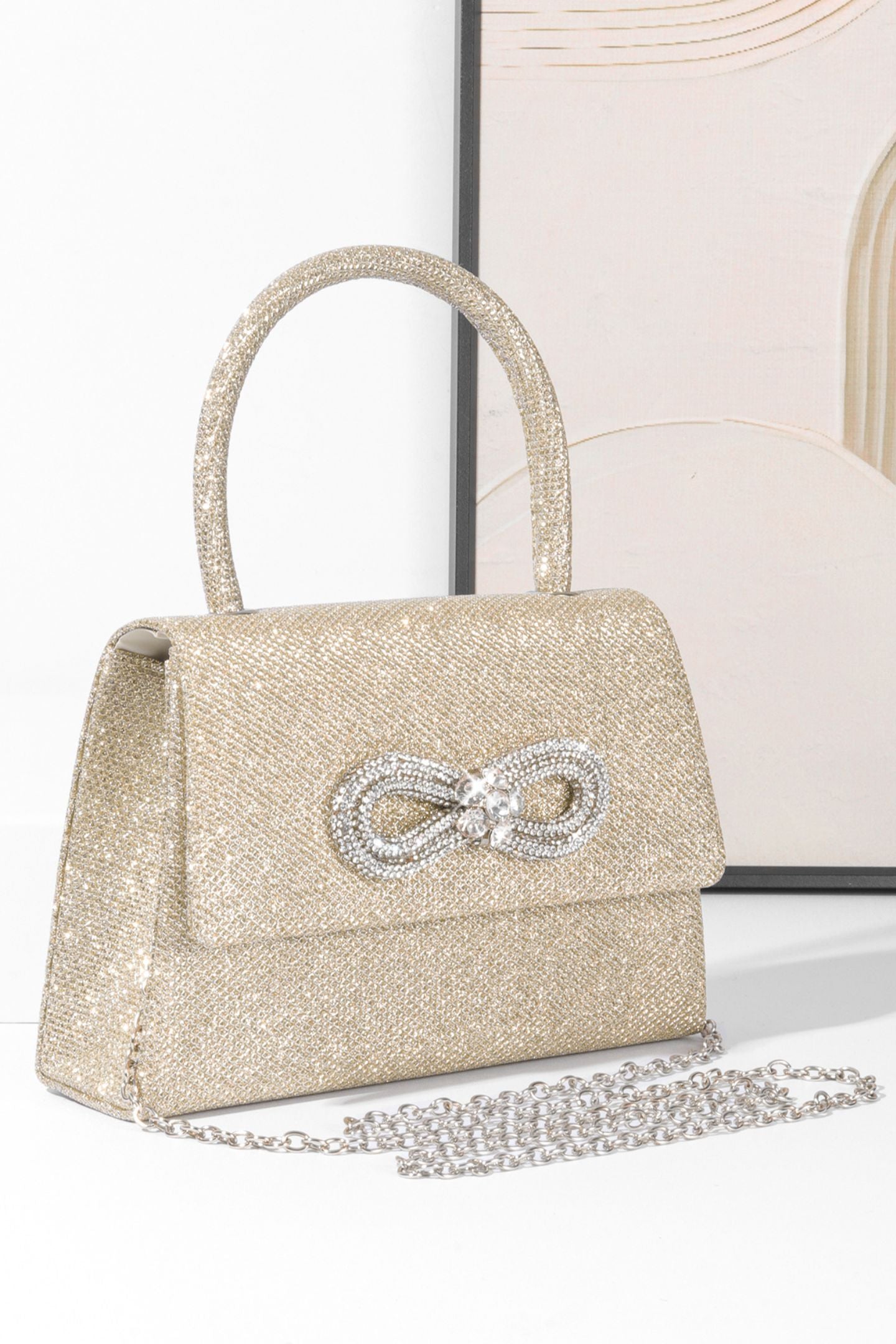 Metallic Shine Diamante Handle Bag