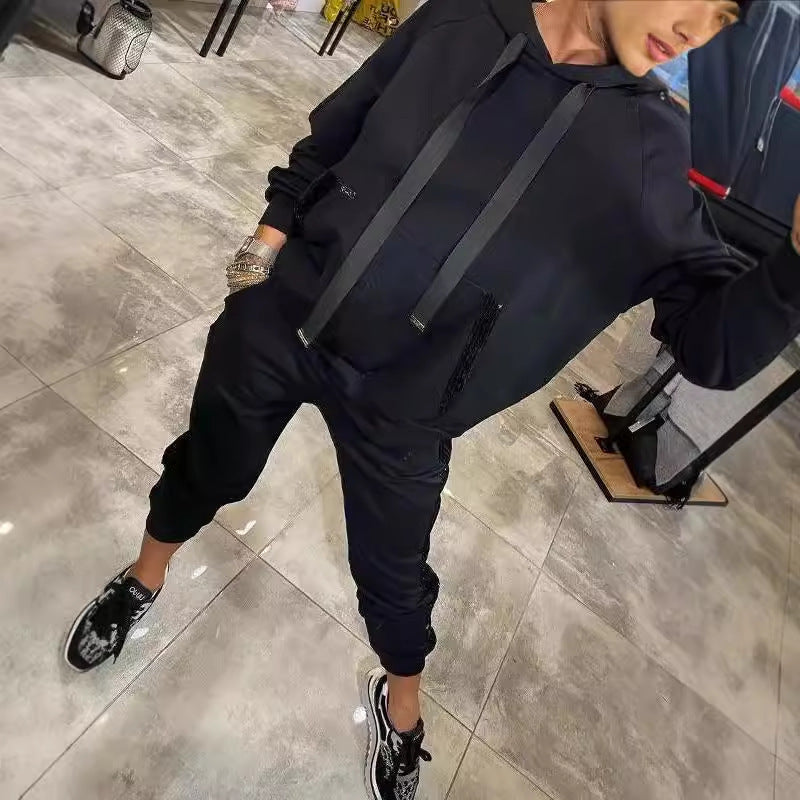 Sudadera deportiva informal con capucha y bolsillo de lentejuelas