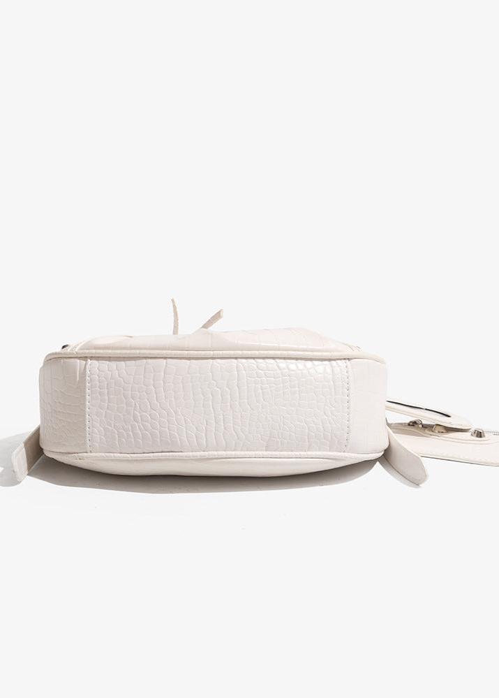 Croc-Embossed Multi-Strap Crescent Bag