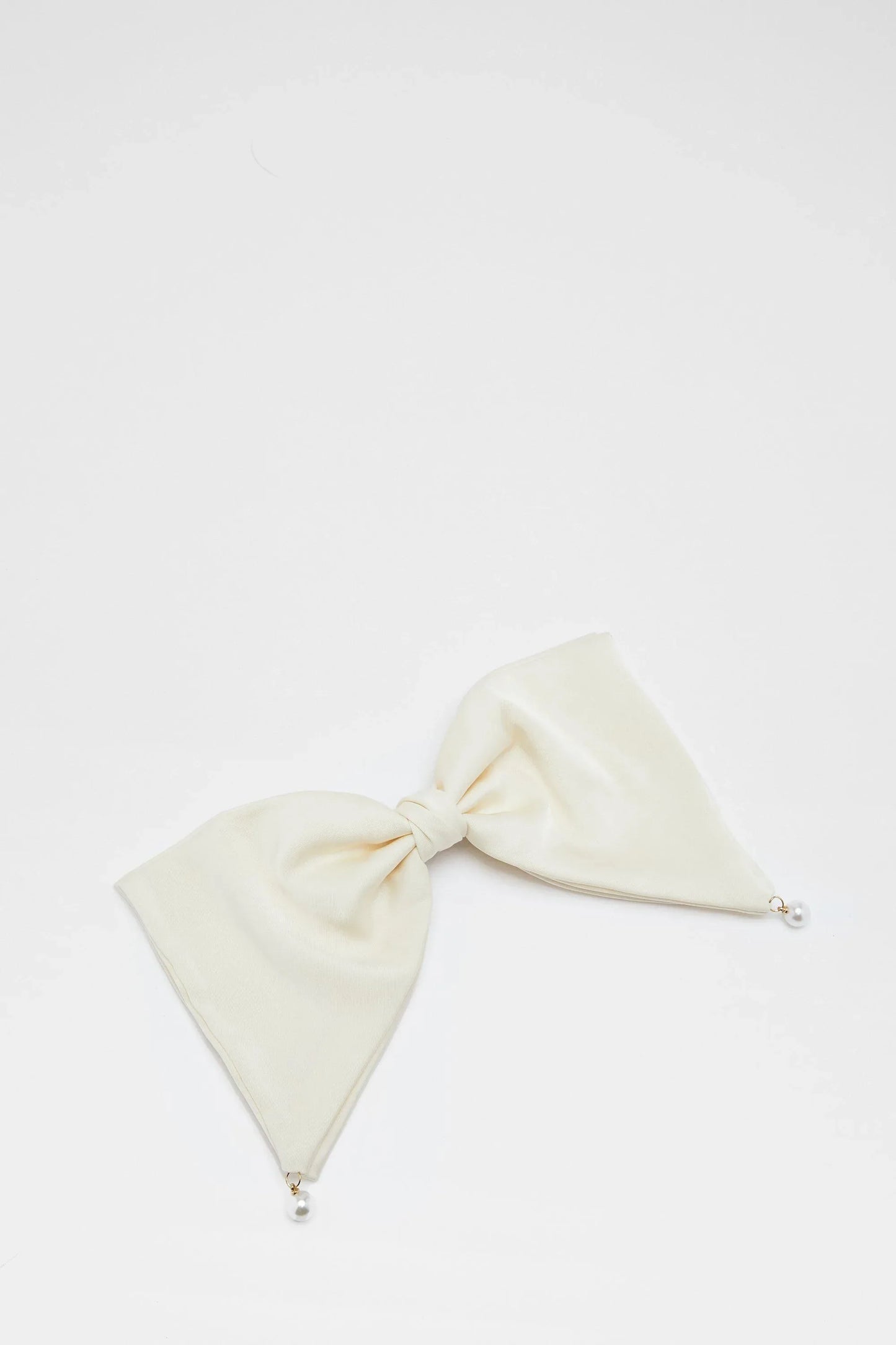 Perfectly Pretty White Satin Pearl Drop Bow Hair Clip