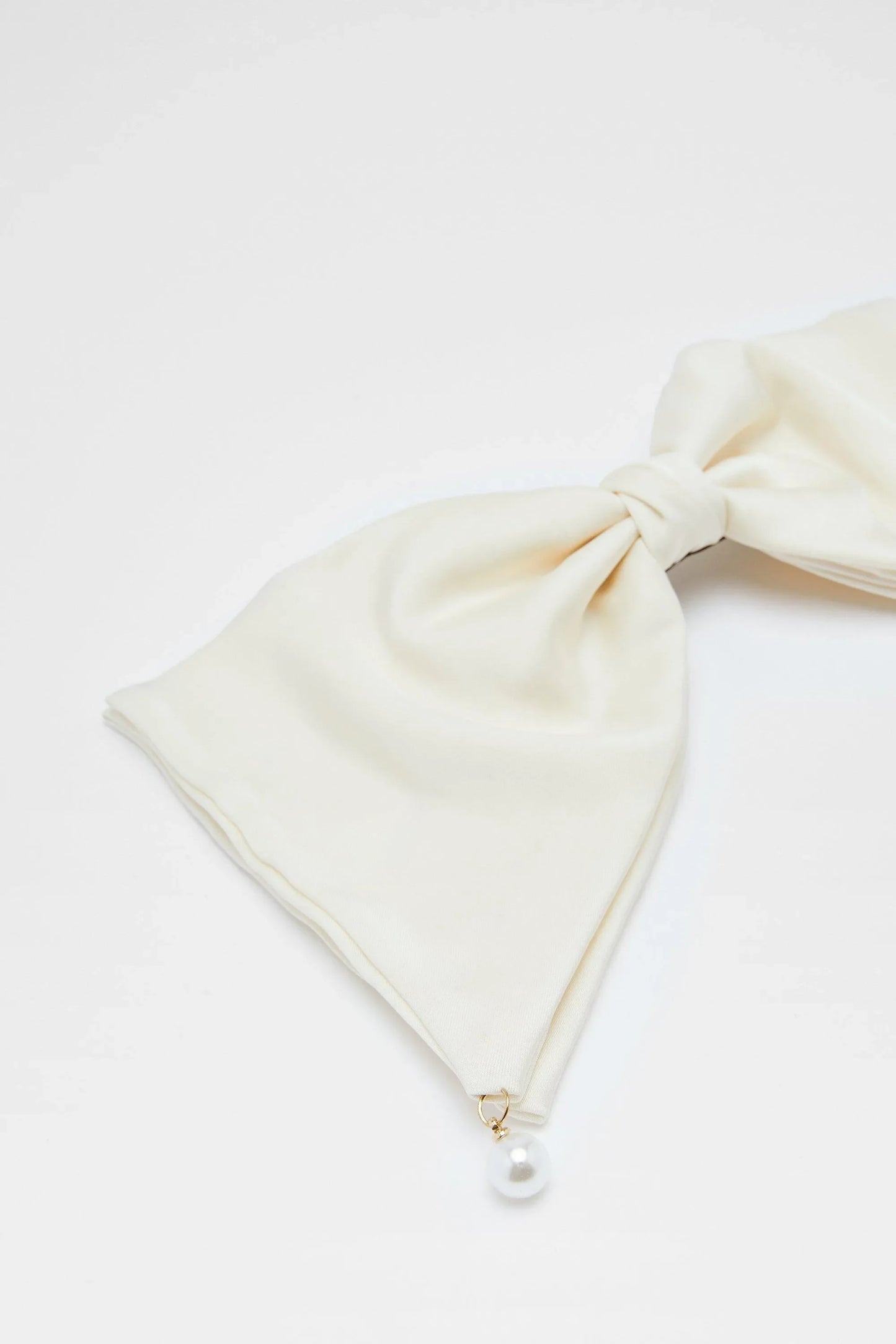 Perfectly Pretty White Satin Pearl Drop Bow Hair Clip