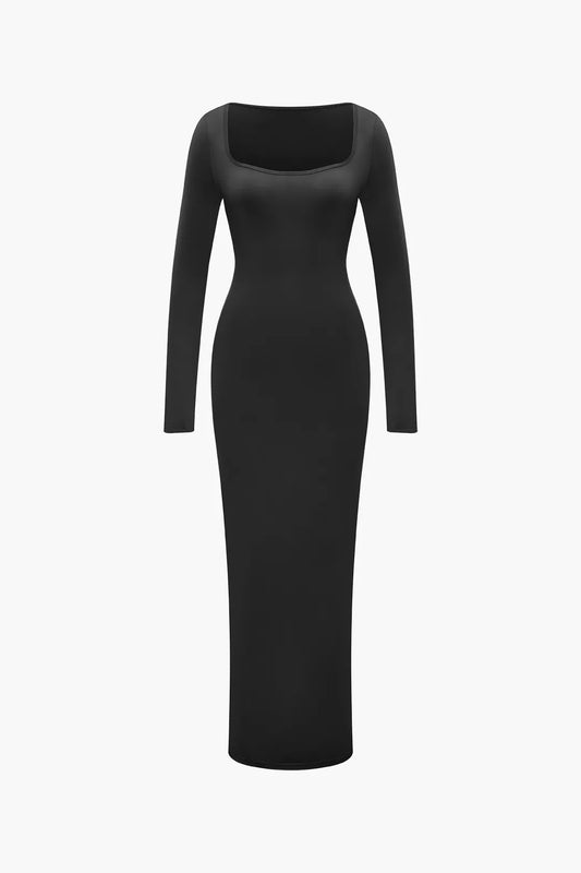 Presley Black Square Neck Long Sleeve Maxi Bodycon Dress