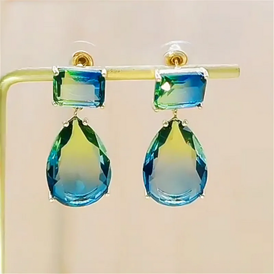 Luxury Blue Green Crystal Water Drop Earrings for Women by Lizakosht New Designer Jewelry