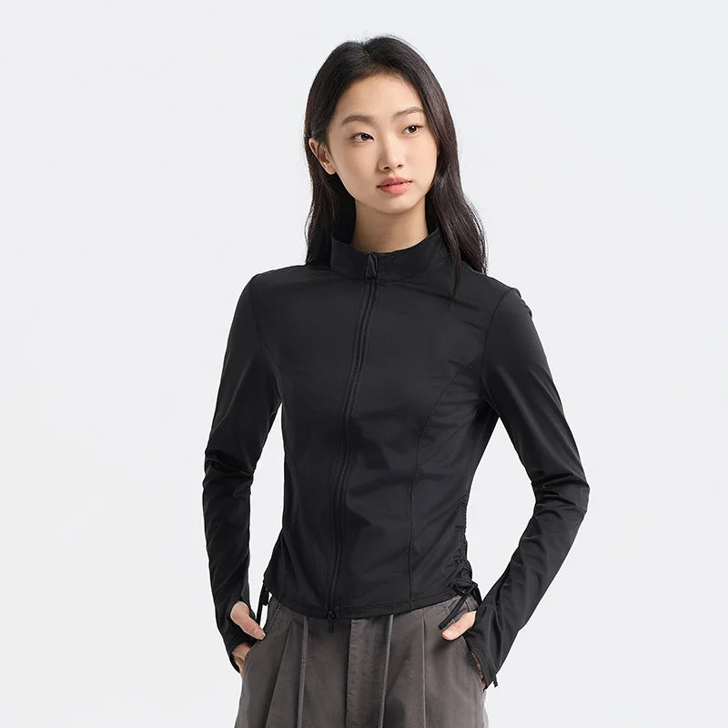 Chaqueta de protección solar de hilo original para mujer, ajustada, de verano, con sensación fresca, corta y fina, de seda helada.