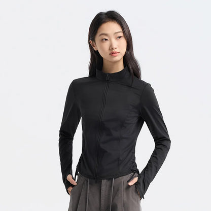 Chaqueta de protección solar de hilo original para mujer, ajustada, de verano, con sensación fresca, corta y fina, de seda helada.