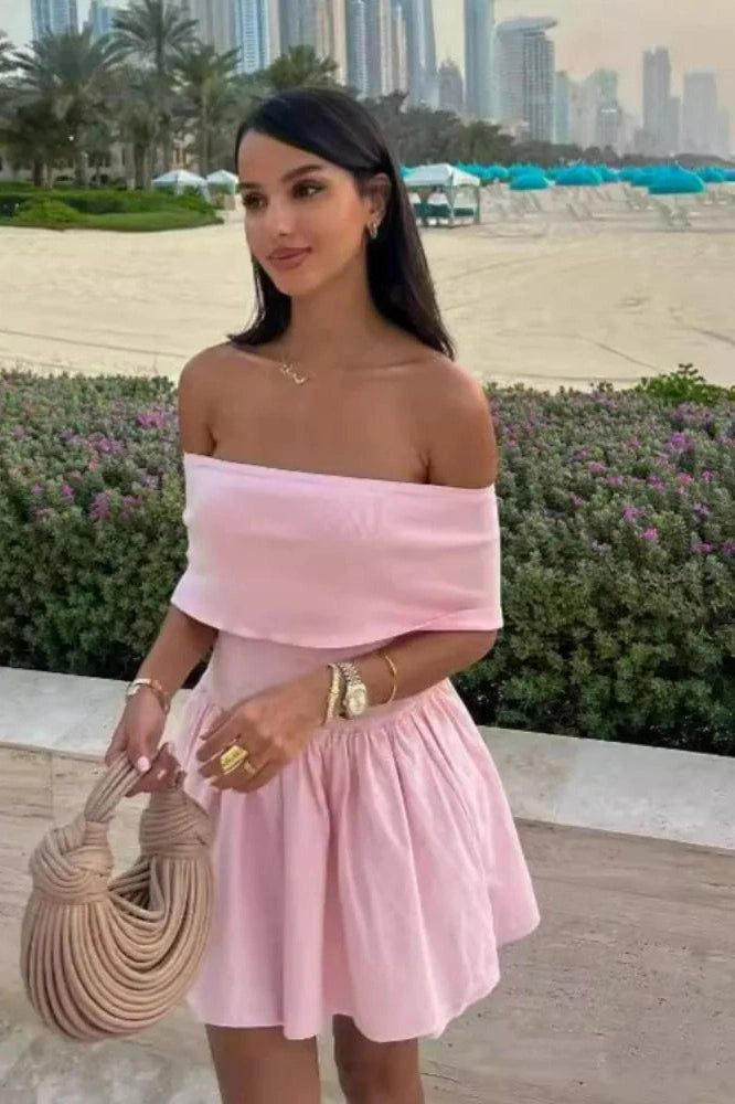 Strapless High Waist A-Line Mini Dress