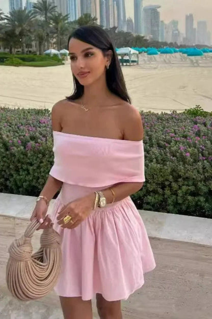 Strapless High Waist A-Line Mini Dress