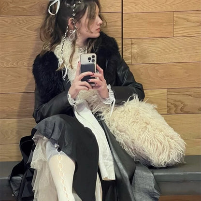 Bolso bandolera de gran capacidad de piel sintética de oveja de Mongolia para mujer, estilo Y2K, estilo Harajuku, esponjoso y peludo.