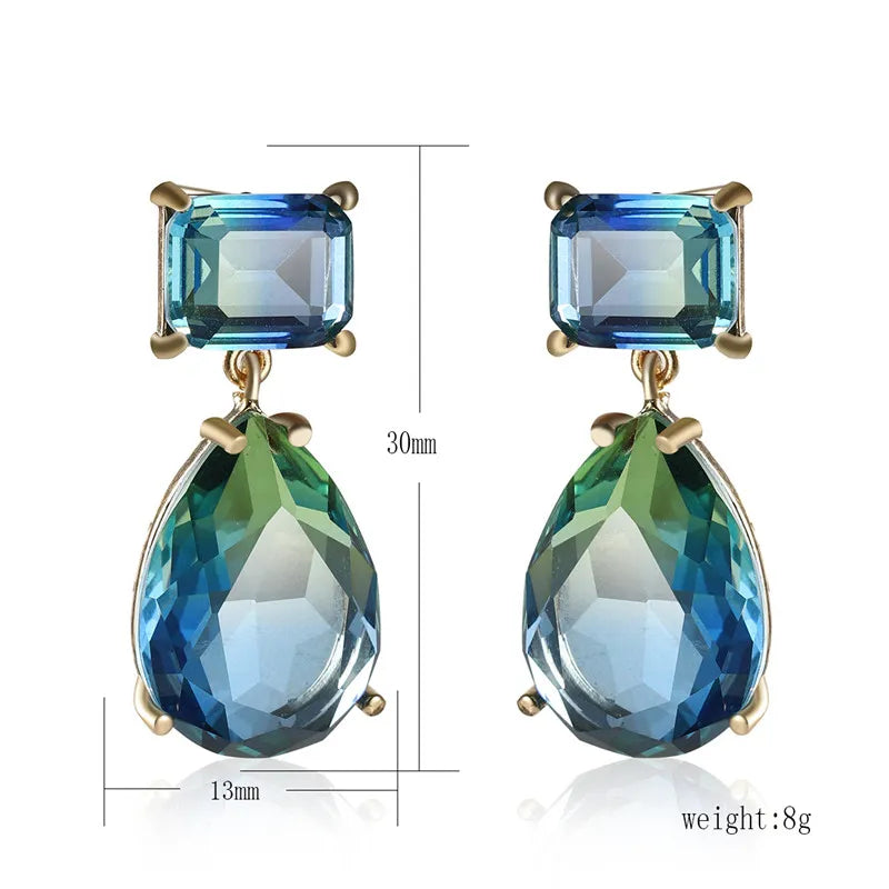 Luxury Blue Green Crystal Water Drop Earrings for Women by Lizakosht New Designer Jewelry