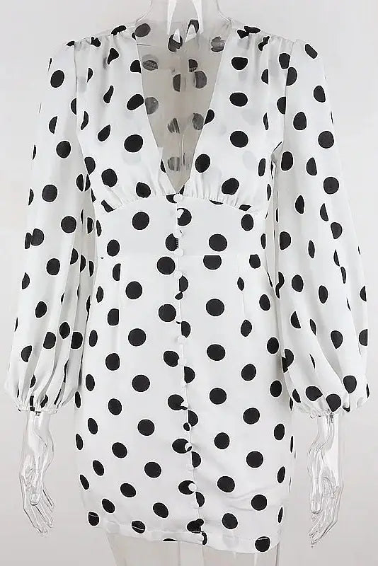 Polka Dot Mini Dress with Lantern Sleeves