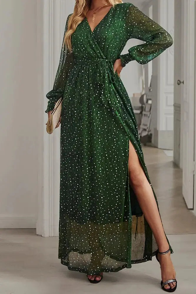 Sequin V Neck Midi Dress