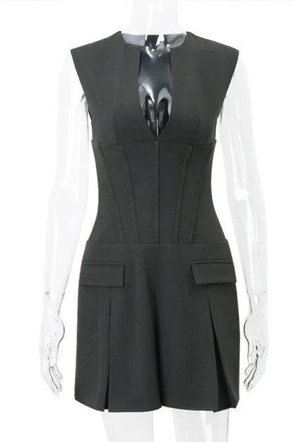 V-Neck Sleeveless Mini Dress with High Waist