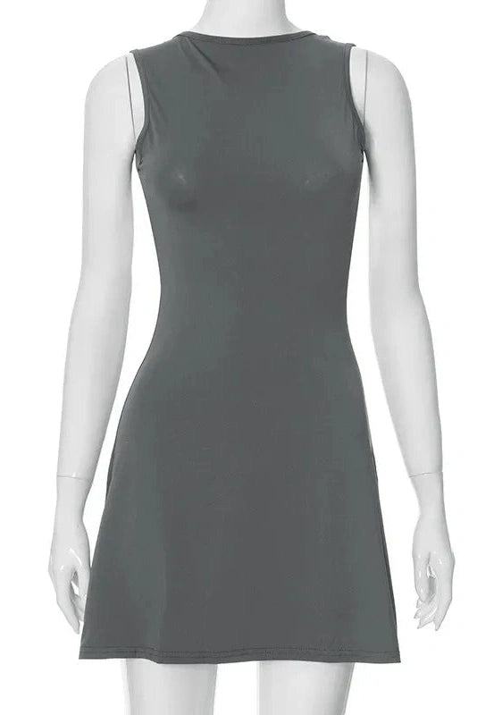 Backless O Neck Sleeveless Mini Dress - Sleeveless Mini Dress