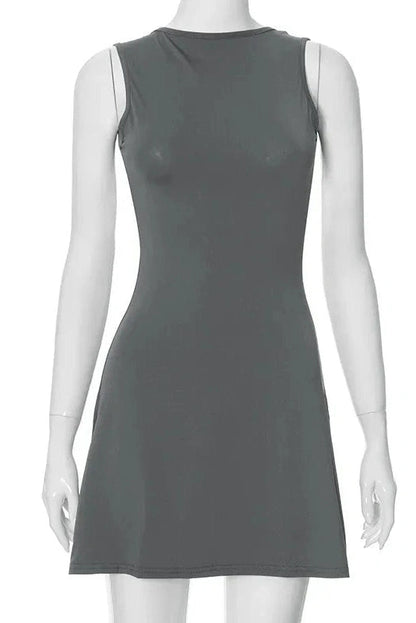 Backless O Neck Sleeveless Mini Dress - Sleeveless Mini Dress
