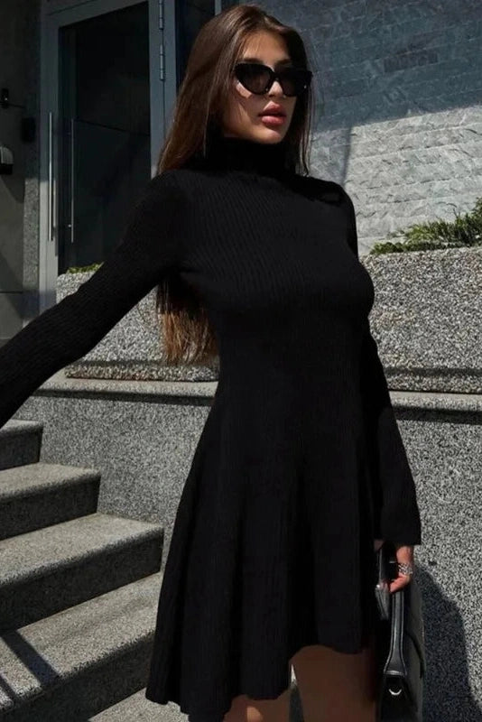 A-Line Mini Dress with Long Sleeves and High Waist