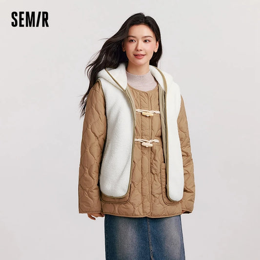 Chaqueta de algodón para mujer, chaleco de lana de cordero de imitación, impermeable, ligera, de algodón, conjunto de dos piezas para invierno.