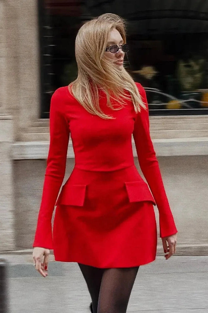 Elegant Slim Fit Mini Dress with Long Sleeves