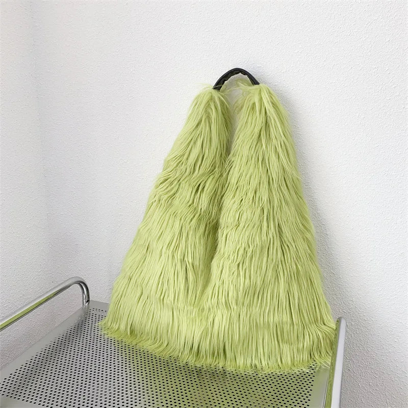Bolso de hombro peludo y esponjoso estilo callejero Y2K de los años 00 para mujer, bolso grande de piel sintética a la moda, estilo Harajuku