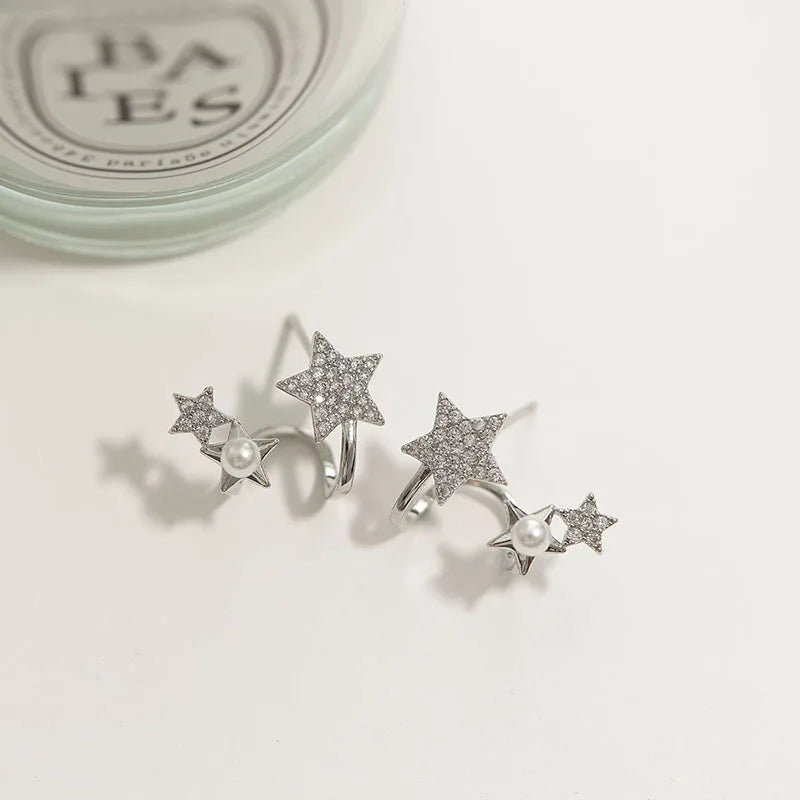 Lizakosht 2024 Geometric Pearl Star Earrings Korean Crystal Studs for Women Birthday Party Wedding Jewelry