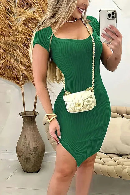 Rib Split Mini Dress