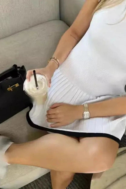 High Waist Lace Pleated Sleeveless Mini Dress