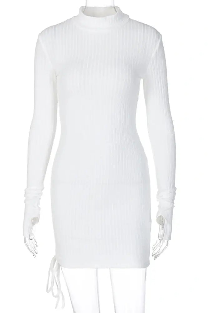 Turtleneck Mini Dress with Drawstring