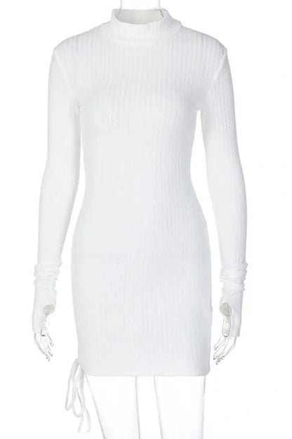 Turtleneck Mini Dress with Drawstring