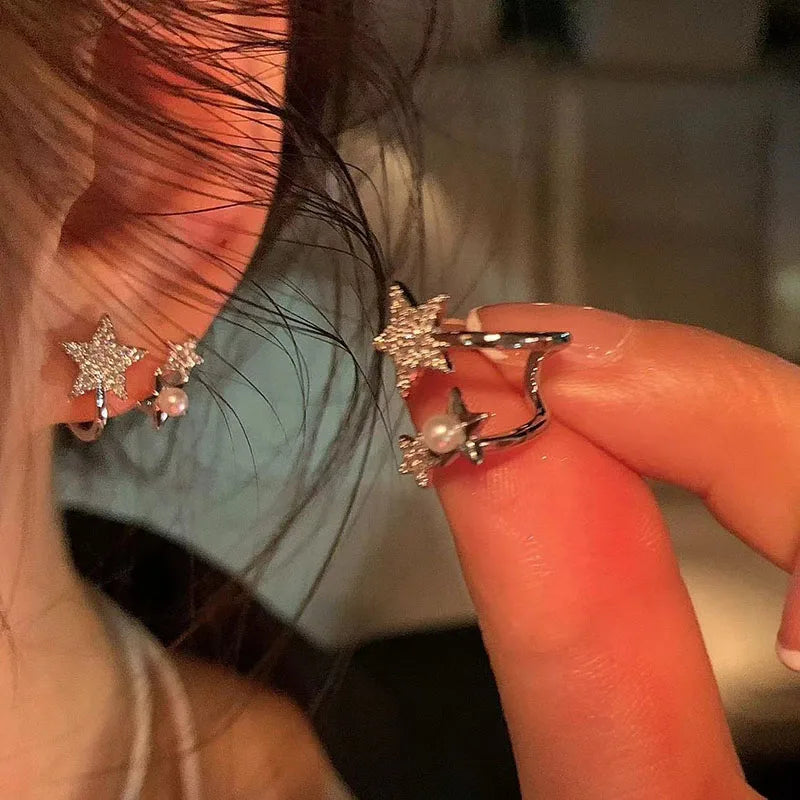 Lizakosht 2024 Geometric Pearl Star Earrings Korean Crystal Studs for Women Birthday Party Wedding Jewelry