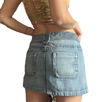2000s Aesthetic Denim Skirt y2k Women Grunge Harajuku Short Mini Jeans Skirt with Pockets Korean Fashion Streetwear