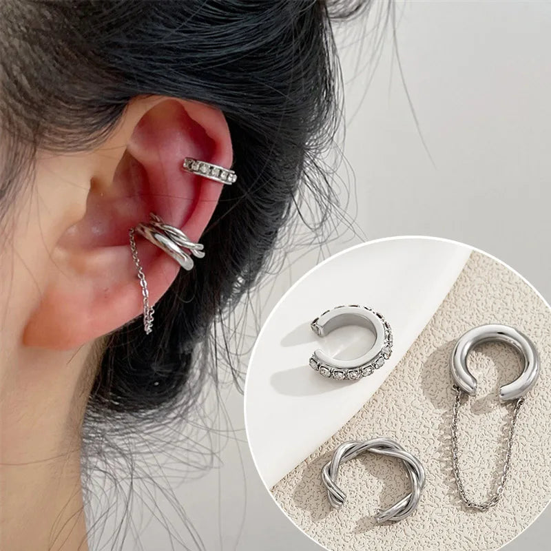 LIZAKOSHT 3Pcs Ear Cuff Clip-on Earrings Set for Women Minimalist Fashion Cartilage Hoops Jewelry 2024