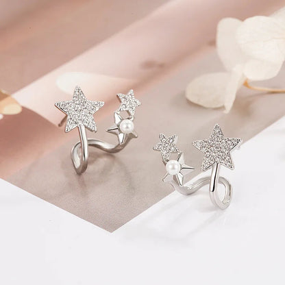 Lizakosht 2024 Geometric Pearl Star Earrings Korean Crystal Studs for Women Birthday Party Wedding Jewelry