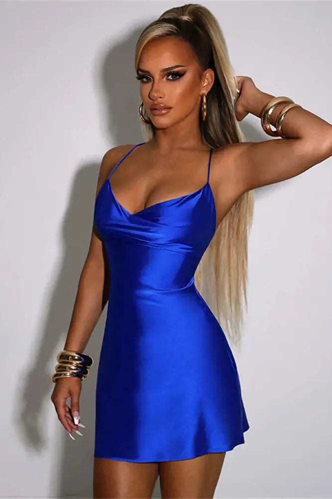 Satin Mini Dress with Spaghetti Straps