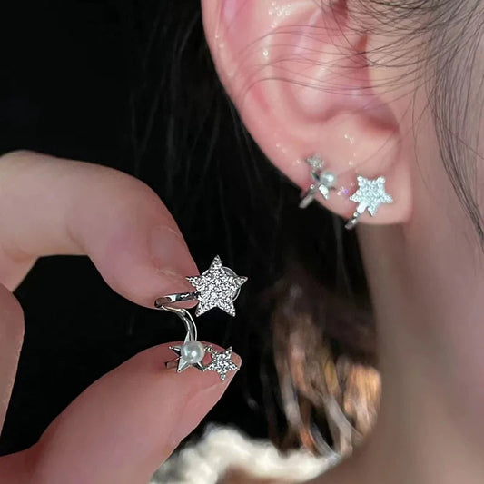Lizakosht 2024 Geometric Pearl Star Earrings Korean Crystal Studs for Women Birthday Party Wedding Jewelry