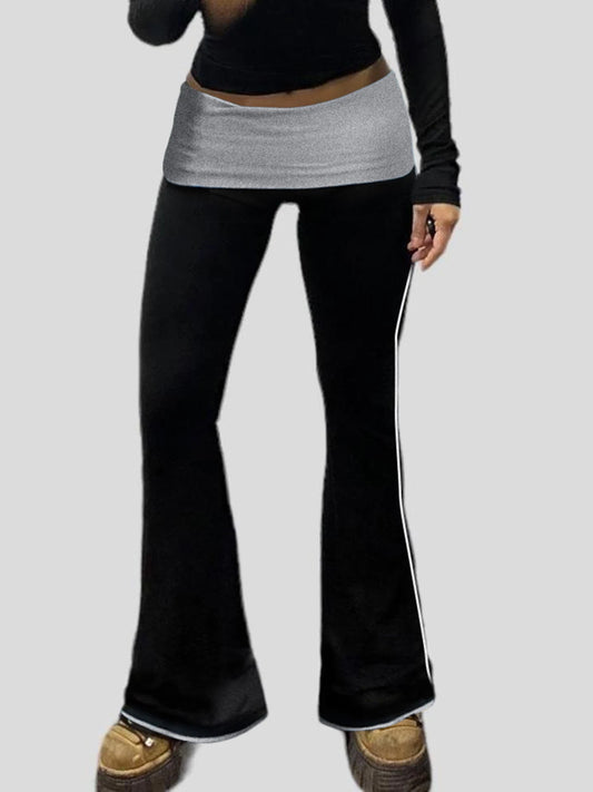 Pantalones deportivos básicos, informales, ajustados, con cintura en contraste y acampanados para mujer, estilo retro americano, ajustados y sexis.