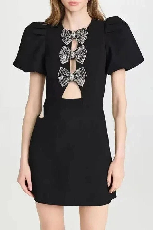 Short Sleeve Mini Dress with O Neck and High Waist