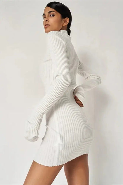 Turtleneck Mini Dress with Drawstring