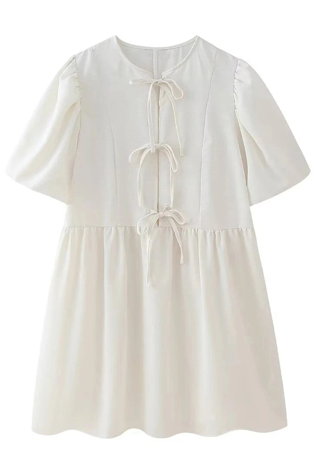 Puff Sleeve Tie Up Hollow Neck A-Line Mini Dress