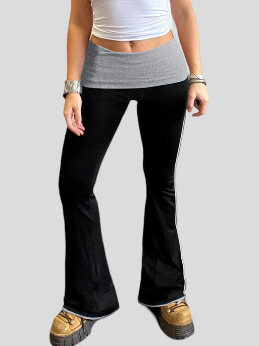 Pantalones deportivos básicos, informales, ajustados, con cintura en contraste y acampanados para mujer, estilo retro americano, ajustados y sexis.