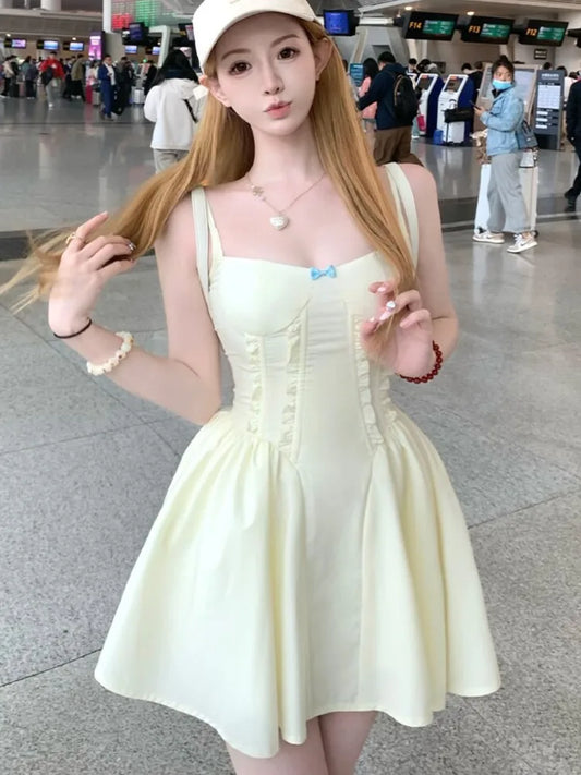 Vestidos cortos de princesa ajustados Y2K para mujer, vestido de verano con tirantes finos, corsé, línea A, liso, para fiesta de cumpleaños y graduación