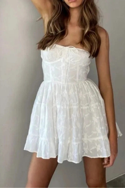 Lace A-Line Mini Dress with Off-Shoulder Tie-Up
