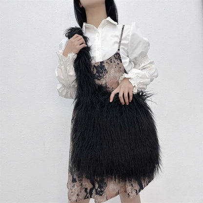 Bolso bandolera de gran capacidad de piel sintética de oveja de Mongolia para mujer, estilo Y2K, estilo Harajuku, esponjoso y peludo.