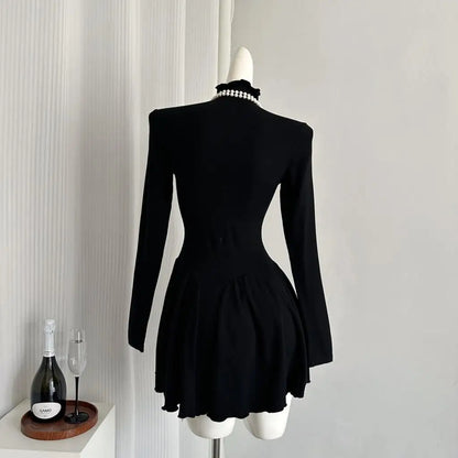 Otoño Nuevos Vestidos Mini Sólidos Para Mujer Cuello Alto Manga Larga Volantes Acampanados Casual Moda Coreana Ropa Femenina Vestidos Para Mujer