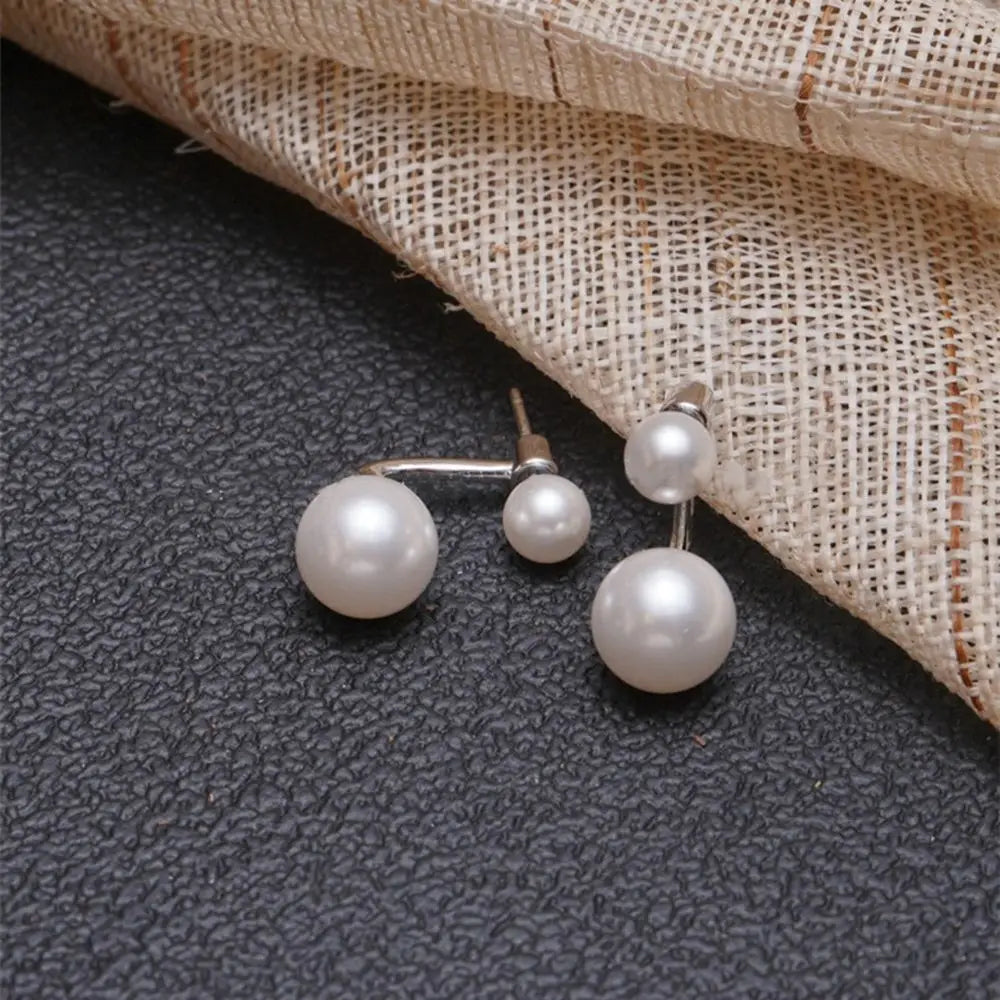 Simple C Shape Baroque Geometric Hoop Earrings for Women with Pearl Accent