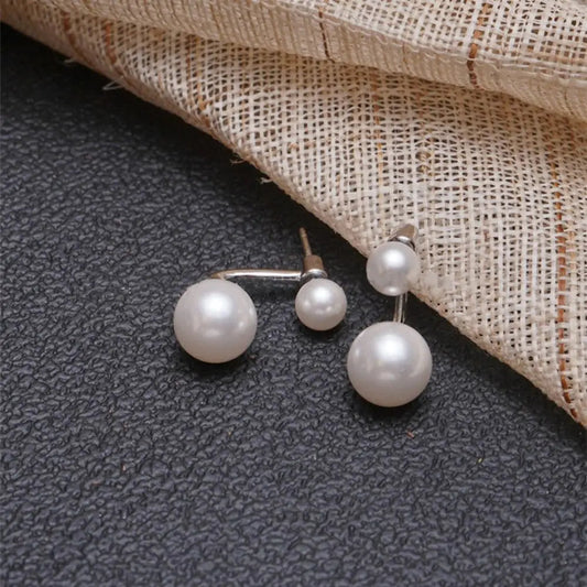 Simple C Shape Baroque Geometric Hoop Earrings for Women with Pearl Accent