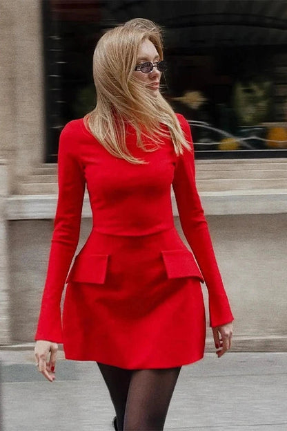 Elegant Slim Fit Mini Dress with Long Sleeves