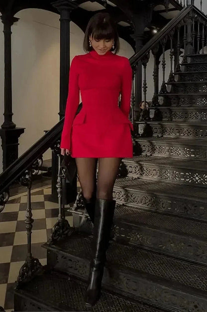 Elegant Slim Fit Mini Dress with Long Sleeves