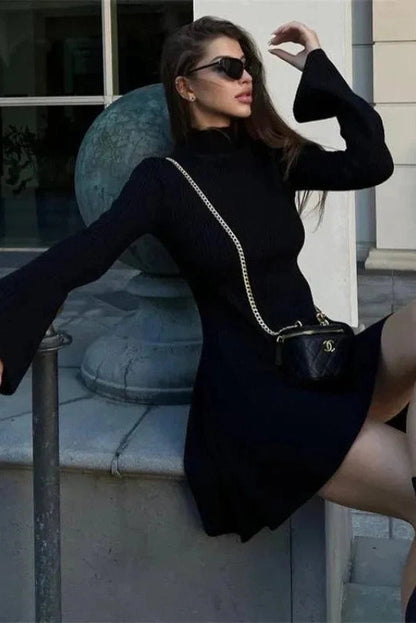 A-Line Mini Dress with Long Sleeves and High Waist